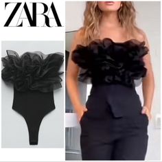 Zara Blogger Favorite Organza Ruffle Rib Bodysuit Size Small Size Small Zara Bestsellers Latest 2023 Collection New With Tags Clean Smoke Free Pet Free Home Organza Jacket, Zara Bodysuit, Dark Dress, Organza Top, Red Bodysuit, Ruffle Bodysuit, Pink Bodysuit, Bodysuit Top, Knit Bodysuit