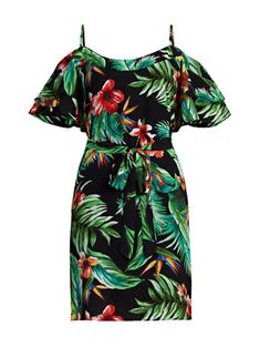 Shop Floral Print Cold Shoulder Dress. Find your perfect size online at the best price at New York & Company. Havana Nights Party Attire, Hawaiian Dress Pattern, Christmas Dress Pattern, Luau Party Dress, Dress Hawaiian Style, Luau Outfits, Luau Dress, New Dress Pattern, Tropical Dresses