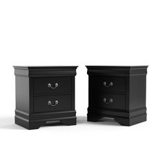 two black nightstands side by side on a white background