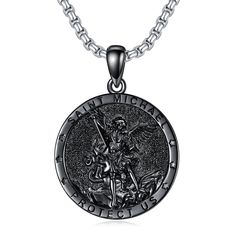 Discover a stunning blend of faith and fashion with our a hrefcollectiongoldpendantnecklaceufont color333333Saint Michael Pendant Necklacespanspanfontua, crafted from highquality a hrefcollectionsterlingsilvernecklacesufont color333333Sterling Silverspanspanfontua and finished in a striking black rhodium colorperfect for men seeking both style and protection. This elegant necklace features a meticulously designed Saint Michael pendant, embodying the St Michael Protect Us motif, making it a meani Saint Michaels Mens Pennant, St Michael Pendant, Long Silver Necklace, Saint Michael, Symbolic Jewelry, Mens Silver Necklace, Elegant Necklace, Mens Pendant, Black Necklace