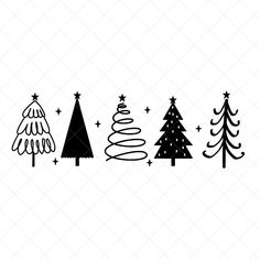 three christmas trees with stars and snowflakes on the top, one black and white