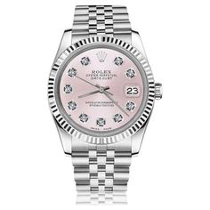 Luxury Diamond Watch With Date Display For Formal Occasions, Luxury Diamond Watch With Date Display For Formal Events, Elegant Pink Watches With Date Indicator, Elegant Pink Watch With Date Indicator, Luxury Pink Watch Bands, Elegant Pink Watch With Date Display, Classic Pink Diamond Watch With Round Dial, Timeless Pink Watch With Date Indicator, Formal Pink Diamond Watch With Diamond Hour Markers