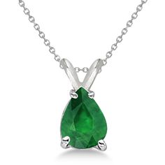 Pear Cut Emerald Solitaire Pendant Necklace 14K White Gold (0.75ct) Womens Diamond Necklace, Birthday Gemstones, Emerald Green Necklace, Green Pendant Necklace, Emerald Necklace Pendant, Necklace Emerald, Sparkly Necklace, White Gold Pendant Necklace, Colored Diamond Rings