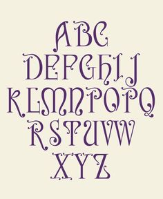 the alphabet is made up of letters and numbers in purple ink on a white background