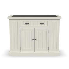 a white cabinet with two doors and drawers