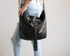 Mayko Basic | Leather Hobo Bag l Black Leather  * Italian soft leather * Stylist… Everyday Leather Bag, Soft Leather Hobo Bag, Soft Leather Bag, Hobo Crossbody Bag, Black Leather Crossbody Bag, Leather Bucket Bag, Leather Hobo Bag, Metal Ring, Women Leather