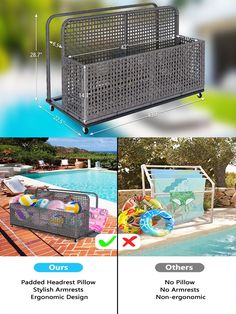 an advertisement for swimming equipment with pictures of the different items in it and below them