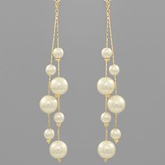 These Drop Earrings Feature Round Pearl Links And Chains, Crafted From Faux Pearls And Brass, With A Gold-Dipped Finish, A Post Closure, And Measuring 3 1/2 Inches In Length. White Chandelier Earrings With Pearl Chain For Party, Elegant White Earrings With Adjustable Chain, White Dangle Chain Jewelry, White Jewelry With Adjustable Chain For Evening, White Dangle Linear Earrings With Pearl Chain, White Pearl Chain Linear Earrings For Party, White Metal Dangle Linear Earrings, White Metal Jewelry For Evening, Dangle Linear Earrings With Pearl Chain For Party