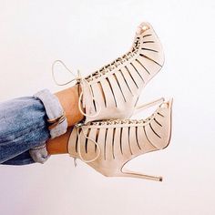 Literally loving these lace-up heels. Featured Brands: Steve Madden. Nude Boots, Fringe Shoes, Gladiator Shoes, Madden Boots, Steve Madden Boots, Gladiator Heels, Womens Stilettos, Peep Toe Sandals, Lace Up Heels