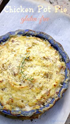 a chicken pot pie sitting on top of a table