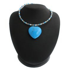 Lee Sands Howlite Heart 18" Pendant Necklace - New! Blue Heart-shaped Jewelry With Heart Beads, Blue Heart Beads Heart-shaped Jewelry, Adjustable Blue Heart-shaped Beaded Necklace, Adjustable Blue Heart-shaped Beaded Necklaces, Blue Adjustable Heart-shaped Beaded Necklaces, Adjustable Blue Heart Beaded Necklaces, Turquoise Heart-shaped Beaded Necklace Gift, Turquoise Heart Beaded Necklaces As Gift, Turquoise Heart Beaded Necklace For Gift