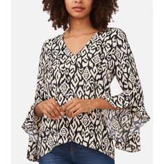 Msrp: $89 Manufacturer: Vince Camuto Condition: New With Tags Style Type: Blouse Material: Polyester Fabric Type: Polyester Specialty: Printed Ruffle Sleeve Blouse, Blouse Material, Bell Sleeve Blouse, Blouse Online, Floral Sleeveless, V Neck Blouse, Blouse Black, Long Blouse, Striped Blouse