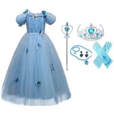 Introducing our Princess Fancy Cinderella Party Dress - a truly enchanting outfit for your little one! Impeccably crafted with love, this dress is like no other, designed to make your little princess feel extraordinary. Made from a blend of premium cotton, polyester, voile, and lace, our dress is both durable and luxurious. The soft and comfortable fabric ensures your child's utmost comfort throughout the day. Perfect for all summer occasions, this dress is easy to put on and take off, allowing hassle-free dressing. Featuring adorable short sleeves, this dress is a delightful choice for any little girl. Rest assured, our dress fits true to size for your convenience. Please refer to our size guide to find the perfect fit. Designed exclusively for baby girls, our dress showcases a charming c Cinderella Party, Blue Crown, Kids Party Dresses, Blue Party Dress, Dresses Kids Girl, Girl Pattern, Cotton Lace, Little Princess