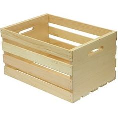 a wooden crate is shown with two handles