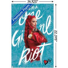 a blue and white poster with the words, i'm a girl riot on it