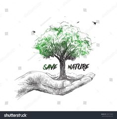 two hands holding a tree with the words save nature written on it