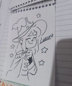 a drawing of a girl with a hat on her head and stars around her neck