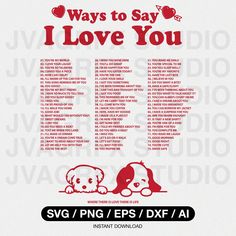 a poster with the words, ways to say i love you in red and white