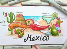 a drawing of mexican food and drinks with markers