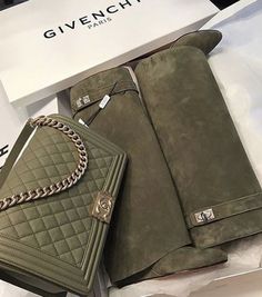 olive green chanel bag and green givenchy boots Green Designer Bag, Givenchy Boots, Mini Backpacks, Chanel Collection, Handbag Heaven, Chic Bags, Fashion Inspiration Design, Purse Styles, Purses Designer