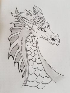 a pencil drawing of a dragon head