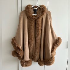 Womens Cape Brand New! Never Worn Purchased In Saks Fifth Nyc Perfect For Holiday Night Out! Extremely Soft And Comfortable Purchased For 395 Fur Lined Cape, Luxury Alpaca Fall Cape, Winter Alpaca Shawl Cape, Cozy Brown Cape-style Outerwear, Brown Alpaca Winter Cape, Capes For Women, Cape, Fur Coat, Night Out