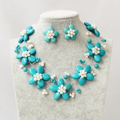 "Material: Howlite Turquoise ,Fwpearl Bead size: 4mm-6mm-8mm-10mm,15*15mm,15*20mm,20*30mm Necklace size: 18\" + 2\" extension chain Color:As show Packing: Beautiful Pouch All items in my shop are made to order. Most of the time it takes 1-3 business days but can be longer at times and for larger orders. If you want to order of different style. Please contact me . ----------------------------------------------------- Please feel free to convo me should you have any question! Thank you! :)" Turquoise Flower-shaped Jewelry Gift, Turquoise Flower-shaped Jewelry For Wedding, Turquoise Flower Jewelry For Wedding, Turquoise Flower-shaped Wedding Jewelry, Handmade Turquoise Flower-shaped Jewelry, Blue Beaded Jewelry For Mother's Day, Blue Flower Shaped Jewelry For Mother's Day, Blue Flower-shaped Jewelry For Mother's Day, Blue Floral Jewelry For Mother's Day