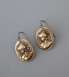 "Vintage Jewelry - Vintage Earrings - Art Nouveau Earrings - Brass Cameo Earrings - Chloe's Vintage Handmade Jewelry Beautiful vintage brass Art Nouveau earrings with a cameo design of a women's profile. Chloe says, Wear them and feel fabulous!\" They measure 1 1/4\" long and 3/4\" wide. Thanks for visiting Chloe's" Ornate Bronze Earrings, Cameo Drop Earrings Jewelry Gift, Cameo Drop Earrings As Gift, Nickel-free Gold Art Nouveau Jewelry, Gift Cameo Drop Earrings Jewelry, Gold Nickel-free Art Nouveau Jewelry, Art Nouveau Gold Pierced Earrings, Gold Art Nouveau Pierced Earrings, Artistic Bronze Dangle Earrings