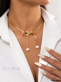 Olivia Mark - Exquisite Bowknot Pendant Necklace Embellished with Imitation Pearls Season Activity, Seasons Activities, Style Elegant, Olivia Mark, Pendant Necklaces, Embellishments, Necklaces, Pendant Necklace, Pendant