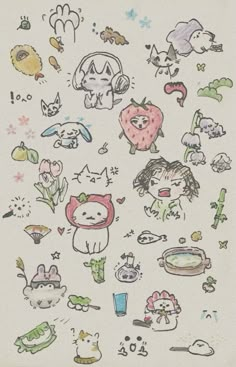 an image of many different stickers on a white sheet with animals and other things