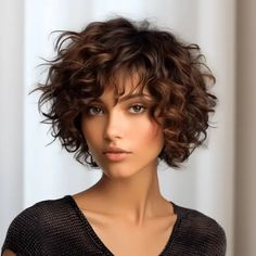 80 Cute Short Curly Haircuts & Hairstyles Trending Right Now Short Curly Bobs For Fine Hair, Curly Chin Length Hair With Bangs, Layered Short Curly Hair With Bangs, Short Curly Layers Haircut, Curly Hair Square Face Haircuts, Short Hairstyle Curly Women, Curly Wedge Haircut Stacked, Short Curly Bob Hairstyles With Bangs, Naturally Curly Bob With Bangs