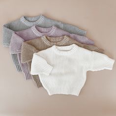 Our beautiful cosy knits are the perfect piece for your mini this season.  Made from beautiful soft cotton, these cosy knits are a must have piece to add to your little ones capsule wardrobe. Designed to last for years to come, our gender neutral pieces are perfect for the whole family.  Our knit sweaters are a loose fit. Please refer to our sizing chart for measurements. Due to the nature of knitted items, please allow a variance of 1-1.5cm for all items. Care instructions  Cold gentle machine Baby First Outfit, Outfit Photography, Knitted Items, Going Home Outfit, Cotton Jumper, Top Baby Products, Baby And Toddler, Gender Neutral Baby Clothes, Personalized Clothes