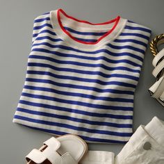 This is perfect for those who are looking for a clothing for a good price. It is fashionable, stylish, and it will look great on anyone who wears it. Do you wanahavit? Trendy Striped Crew Neck Knit Top, Trendy Blue T-shirt For Fall, Trendy Navy Crew Neck Top, Striped Cotton Crew Neck Knit Top, Striped Cotton Knit Top With Crew Neck, Navy Crew Neck Top For Summer, Blue Cotton Knit Top, Blue Short Sleeve Knit Top, Trendy Navy Summer Tops