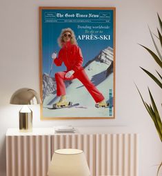 a woman in red skis on the cover of an advertisement for appress - ski