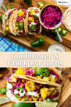 three tacos on a cutting board with limes and cilantro