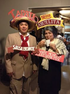 Mexican Theme Halloween Costume, Chocolate Abuelita Costume, Latino Halloween Costume Ideas, Mexican Old Lady Costume, Tapatio And Cholula Costume, Latin Halloween Costumes, Halloween Costumes Couples Mexican, Latino Halloween Costumes, Mexican Party Outfit Ideas