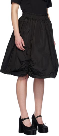 Insulated nylon taffeta skirt. Ruching and adjustable self-tie drawstring throughout. · Elasticized waistband · Two-pocket styling · Fully lined Supplier color: Black Voluminous Nylon Gathered Skirt, Spring Ruched Nylon Skirt, Chic Nylon Gathered Skirt Bottoms, Chic Nylon Bottoms With Gathered Skirt, Ruched Midi Skirt, Taffeta Skirt, Mid Length Skirts, Black Midi Skirt, Apparel Accessories