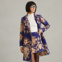 Elegant Floral Print Formal Outerwear, Elegant Formal Outerwear With Floral Print, Elegant Floral Print Outerwear For Fall, Elegant Floral Print Fall Outerwear, Chic Floral Print Formal Outerwear, Elegant Blue Floral Print Outerwear, Warrior Queen, Greek Goddess, Purple Flowers