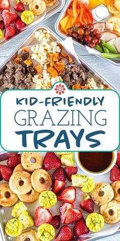 kids friendly grazing trays with strawberries and pretzels