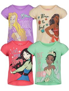 PRICES MAY VARY. Officially licensed Princess big girls short sleeve graphic tee shirt Rib knit crew neck collar; Awesome screen print design; Awesome soft hand screen print with glitter; Pull on closure Youth fashion tees with cool character designs your child will love to wear; made from soft clothing material that is safe on children's skin Durable and long-lasting graphic tshirts with a comfortable fit and an easy to dress design making these shirts the essential top in your active kid's fav Disney Princess Mulan, Princess Mulan, Disney Princess Toddler, Princess Moana, Disney With A Toddler, Disney Princess Belle, Disney Toddler, Toddler Girl Shorts, Disney Rapunzel