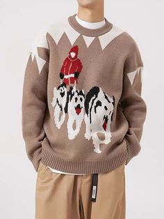 This Sled Dogs Jacquard Sweater is perfect for keeping warm during cold winters. Crafted from high quality fabric, the sweater features a jacquard pattern of sled dogs for a cozy, festive feel.🎄🎁
Material: 100% Nylon.
Clothing details: Sled Dogs.

SIZE GUIDE Winter Sweater With Graphic Print And Relaxed Fit, Beige Winter Sweater For Streetwear, Casual Outerwear With Graphic Print For Winter, Casual Graphic Print Outerwear For Winter, Winter Jacquard Knit Sweater For Streetwear, Casual Brown Jacquard Knit Outerwear, Beige Jacquard Knit Casual Outerwear, Casual Jacquard Knit Outerwear For Streetwear, Retro Relaxed Fit Sweater For Winter