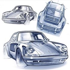 three different types of cars are shown in this drawing