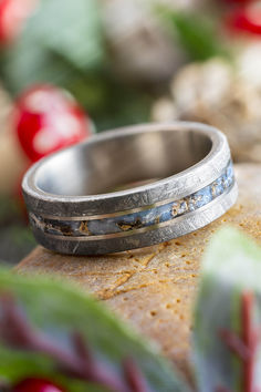 Rugged Titanium Wedding Band with Meteorite and Dinosaur Bone Meteorite Ring Men, Bone Rings, Meteorite Wedding Ring, Meteorite Engagement Ring, Dinosaur Wedding, Meteorite Wedding Rings, Meteorite Rings, Christmas Wedding Inspiration, Dinosaur Bone Ring