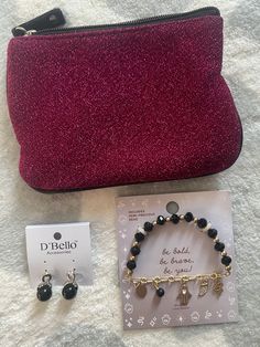 Glam bag BUNDLE IPSY BAG D'Bello Earrings  Be Brave, Be Bold, Be You Charm Bracelet black inner lining Ipsy Bag, Glam Bag, Semi Precious Beads, Be Brave, Bracelet Black, Be Bold, Cleveland, Brave, Semi Precious