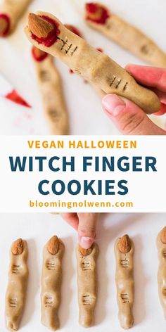 vegan halloween witch finger cookies with peanut butter