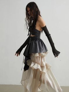 Naustia Ruffled Tube Top Shirt Lady Like Style, Leather Tube Top, Deku Cosplay, Ruffle Tube Top, Leather Crop Top, Moda Jeans, Creation Couture, Mode Inspo, 가을 패션