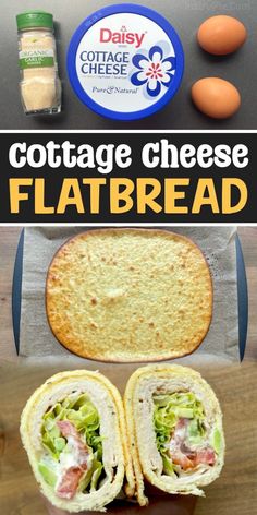 cottage cheese flatbread is cut in half and ready to be eaten