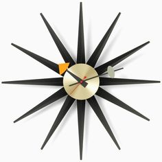 The Sunburst Clock (1949) is one of more than 150 clocks designed by George Nelson Associates for the Howard Miller Clock Company, which sold them from 1949 into the 1980s. Nelson Associates, first launched as a studio by George Nelson in 1947 in New York City, employed some of the most celebrated designers of the time, including Irving Harper, Don Ervin and Charles Pollock, all of whom contributed to the clocks. Until its closure in the mid-1980s, the company designed a range of products for ma Sunburst Clock, Howard Miller, Vitra Design Museum, Vitra Design, Bubble Lights, George Nelson, Herman Miller, Black And Brass, Design Museum