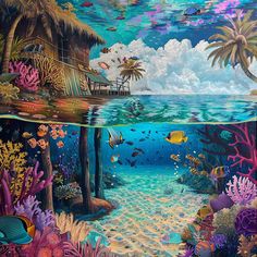 Beach Cabana Scenic Wilderness Art Tropical Map, Aquatic Art, Artistic Room, Beach Cabana, Beautiful Scenery Pictures, Scenery Pictures, Tropical Art, Raw Beauty, Visionary Art