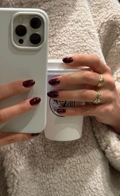 Burgundy Nails Almond, Black Nails Almond, Short Black Nails, Nails December, Dnd Gel Nail Polish, December Nails, Minimal Nails, Vibrant Nails